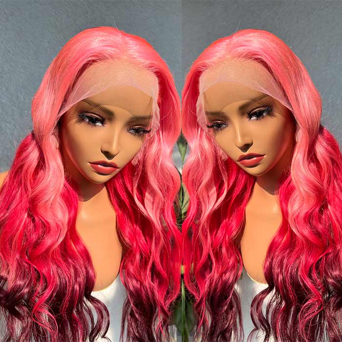Pink Ombre Three Colors Body Wave 13x4 HD Lace Frontal Human Hair Wigs