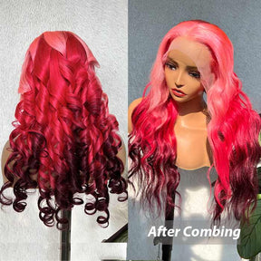 Pink Ombre Three Colors Body Wave 13x4 HD Lace Frontal Human Hair Wigs