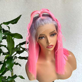 Silver-Pink Ombre Bob 13x4 HD Lace Wigs