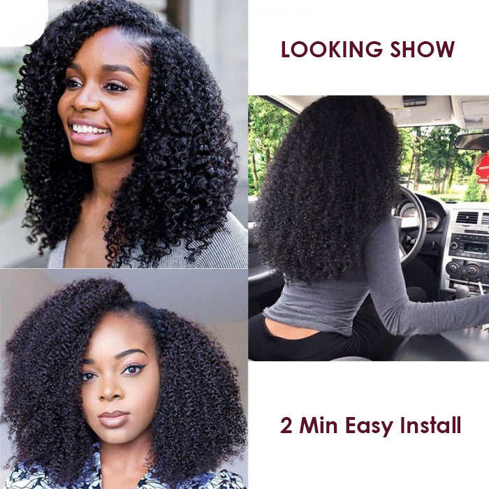 Kinky Curly V/U Part Bob Wig Beginner Friendly No Gel NO Glue