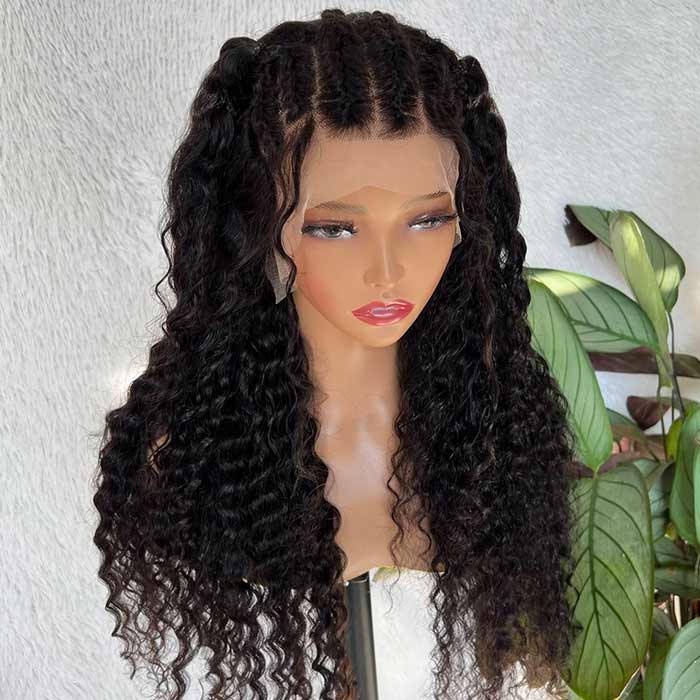 13x4 HD Lace Front Braided Deep Wave Virgin Human Hair Wigs