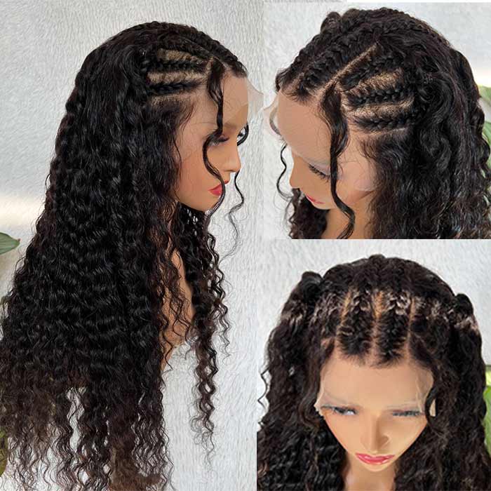 13x4 HD Lace Front Braided Deep Wave Virgin Human Hair Wigs