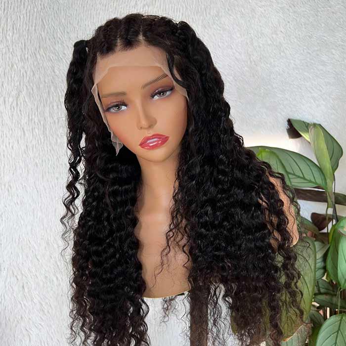 13x4 HD Lace Front Braided Deep Wave Virgin Human Hair Wigs