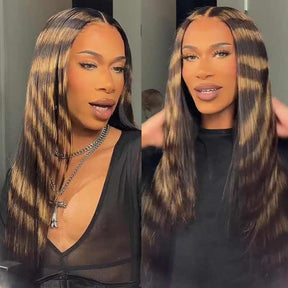 STRIPE UNIT Patches Transparent HD Lace Front Straight On Natural Color Human Hair Wigs