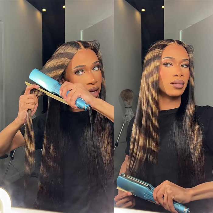 STRIPE UNIT Patches Transparent HD Lace Front Straight On Natural Color Human Hair Wigs