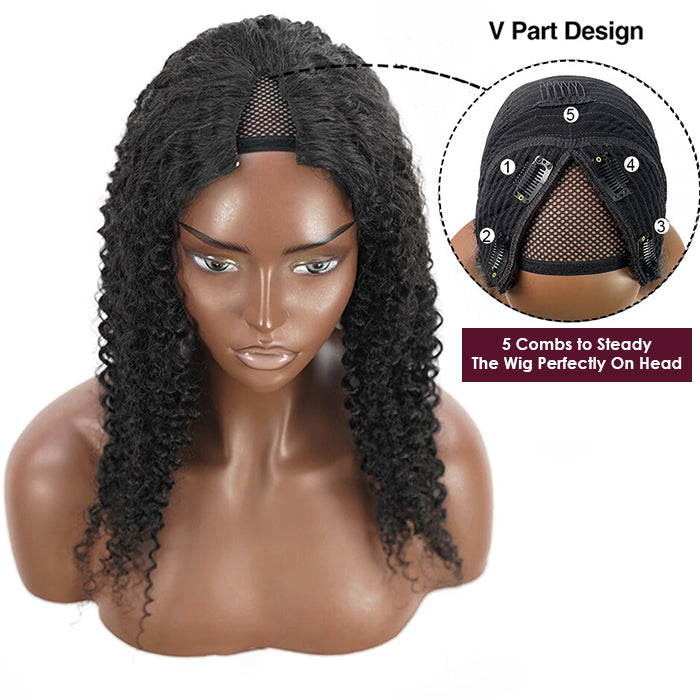 V/U Part Wig Glueless Jerry Curly No Sew In No Gel NO Leave Out Wig