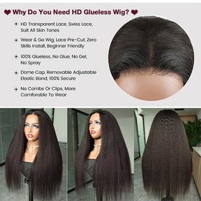 Air Cap-Breathable Kinky Straight HD Glueless Human Hair Pre Cut Lace Wig