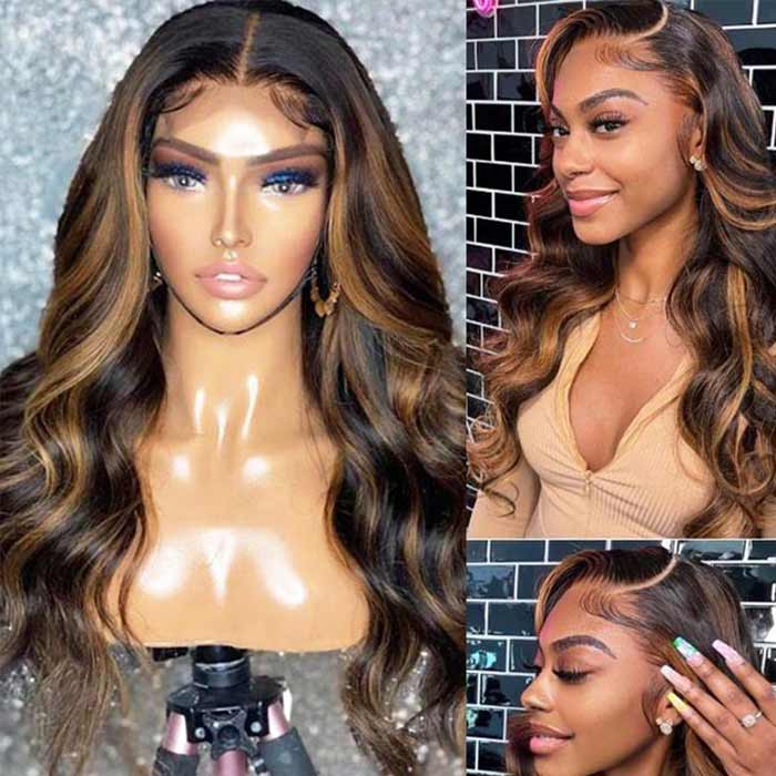 [Flash Deal] Brown Highlight Swiss Lace Wigs Body Wave Virgin Hair