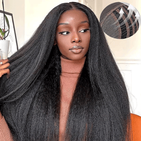 Air Cap-Breathable Kinky Straight HD Glueless Human Hair Pre Cut Lace Wig