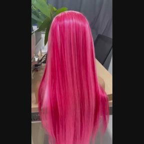 Pink Highlight 13x4 HD Lace Frontal Wigs Straight Human Hair