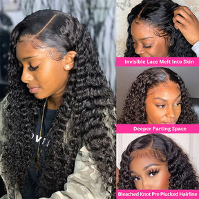 15A Double Drawn Salon Quality-13x4 Lace Front Human Hair Deep Wave Pre-plucked Wigs
