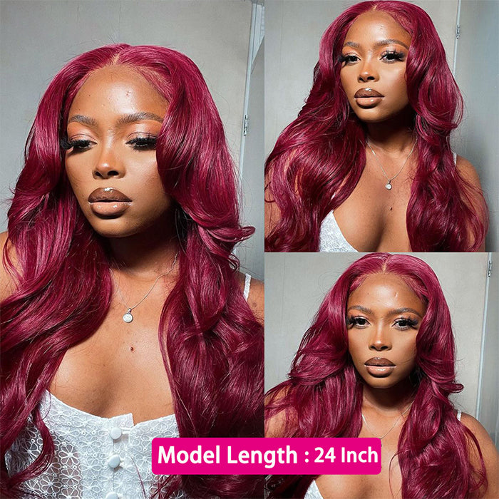 13x4 13x6 Lace Front Wig Body Wave Human Hair Wigs 99J Red Burgundy Pre-Plucked Remy Human Hair Wigs
