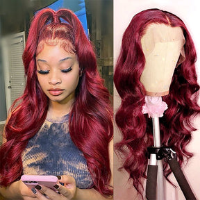 13x4 13x6 Lace Front Wig Body Wave Human Hair Wigs 99J Red Burgundy Pre-Plucked Remy Human Hair Wigs