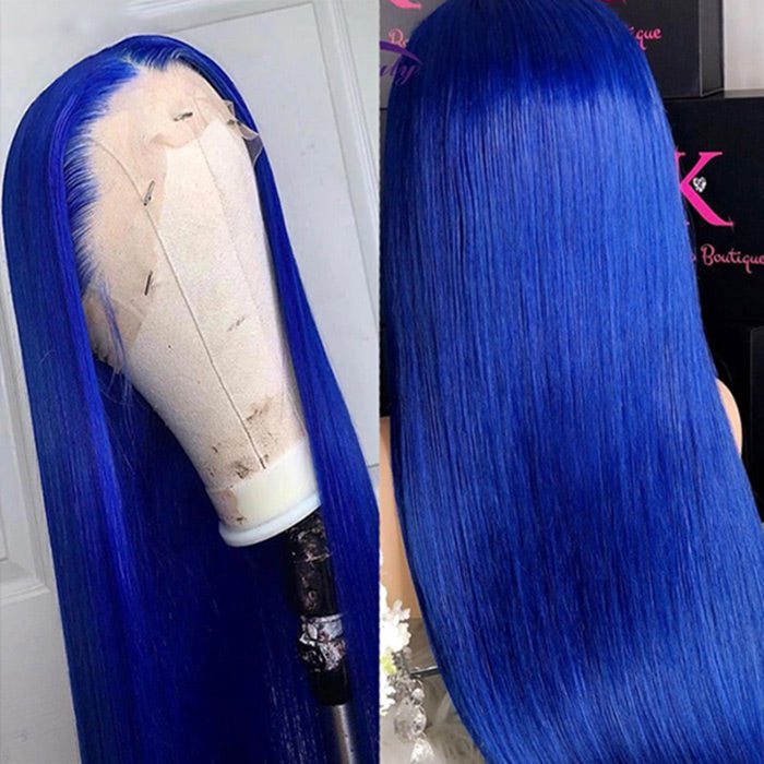 13x4 Transparent HD Lace Front Pre-Plucked Blue Human Hair Wigs For Women