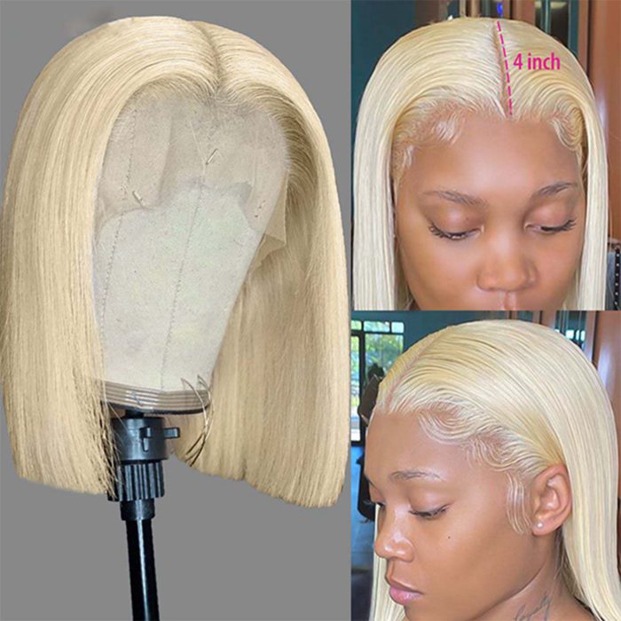 13x4 613 Blonde Bob Wigs Short Straight Bob Lace Frontal Wigs for Women