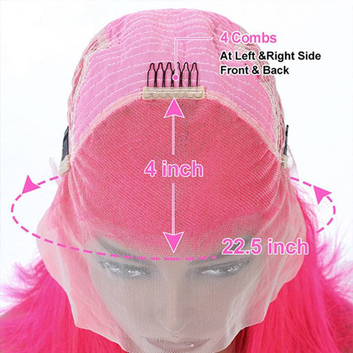 Pink Color Straight 13x4 Lace Front Human Hair Wigs For Black Women