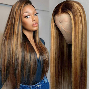 13x4 Highlight Lace Front Wig P4/27 Piano Color Straight Human Hair Wigs