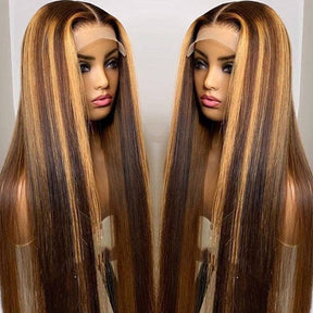 13x4 Highlight Lace Front Wig P4/27 Piano Color Straight Human Hair Wigs