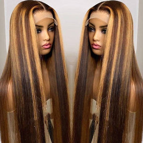 13x4 Highlight Lace Front Wig P4/27 Piano Color Straight Human Hair Wigs