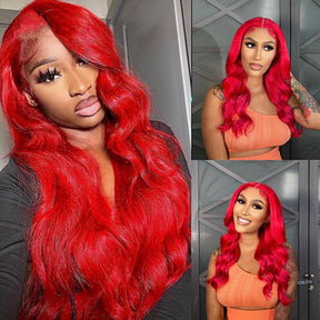 13x4 Lace Front Wig Body Wave Human Hair Wigs Red Pre-Plucked Remy Human Hair Deep Part Wigs