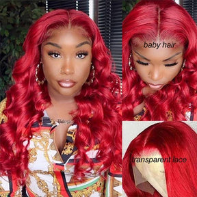 13x4 Lace Front Wig Body Wave Human Hair Wigs Red Pre-Plucked Remy Human Hair Deep Part Wigs