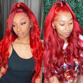 13x4 Lace Front Wig Body Wave Human Hair Wigs Red Pre-Plucked Remy Human Hair Deep Part Wigs