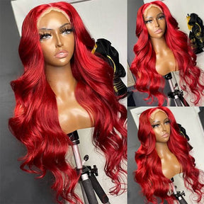 13x4 Lace Front Wig Body Wave Human Hair Wigs Red Pre-Plucked Remy Human Hair Deep Part Wigs