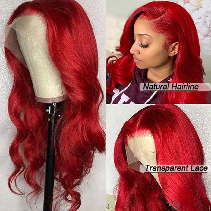 13x4 Lace Front Wig Body Wave Human Hair Wigs Red Pre-Plucked Remy Human Hair Deep Part Wigs