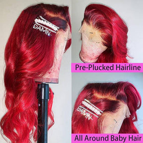 13x4 Lace Front Wig Body Wave Human Hair Wigs Red Pre-Plucked Remy Human Hair Deep Part Wigs