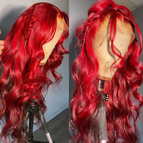 13x4 Lace Front Wig Body Wave Human Hair Wigs Red Pre-Plucked Remy Human Hair Deep Part Wigs