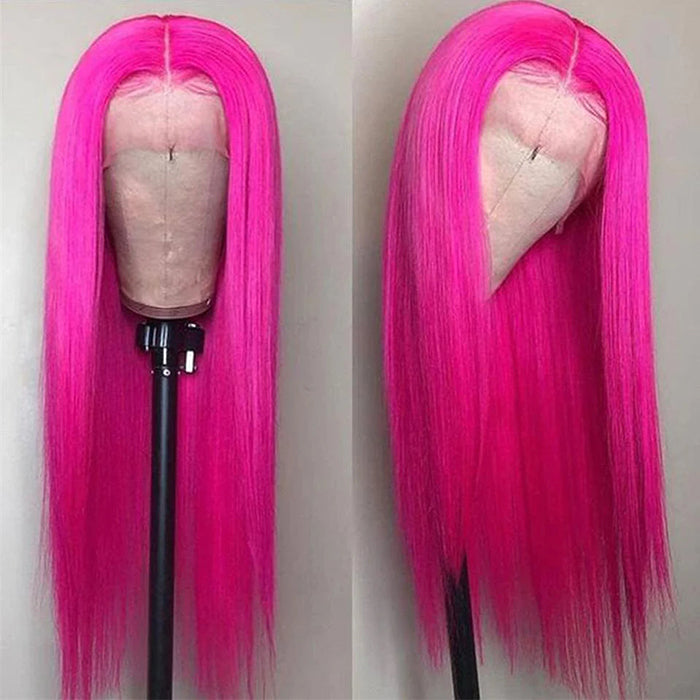 13x4 Transparent HD Lace Frontal Brazilian Virgin Human Hair Hot Pink Colored Wig