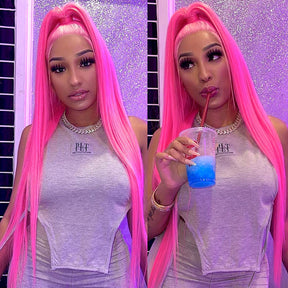 13x4 Transparent HD Lace Frontal Brazilian Virgin Human Hair Hot Pink Colored Wig