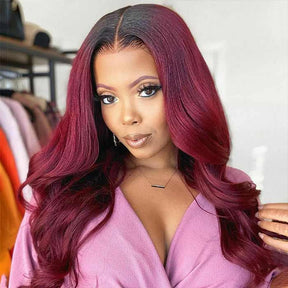 1B 99J Ombre Body Wave Lace Front Human Hair Wigs With Pre-plucked Hairline