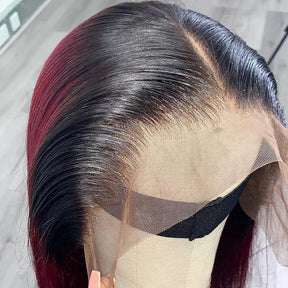 1B 99J Ombre Straight Lace Front Human Hair Wigs With Pre-plucked Hairline