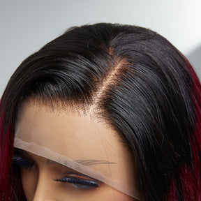 1B 99J Ombre Straight Lace Front Human Hair Wigs With Pre-plucked Hairline