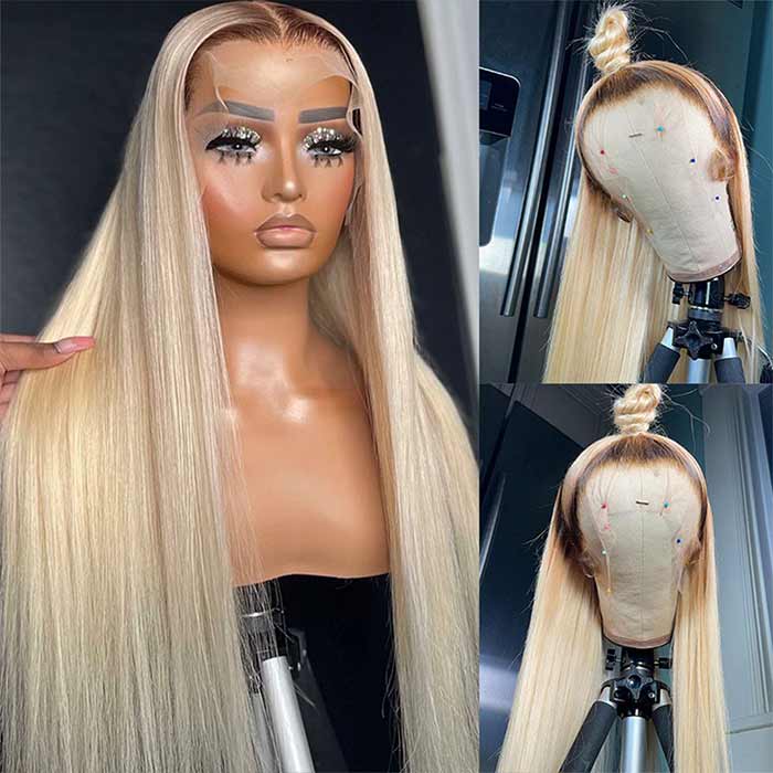 1B/613 Blonde 13x4 Straight Lace Front Ombre Human Hair Wigs