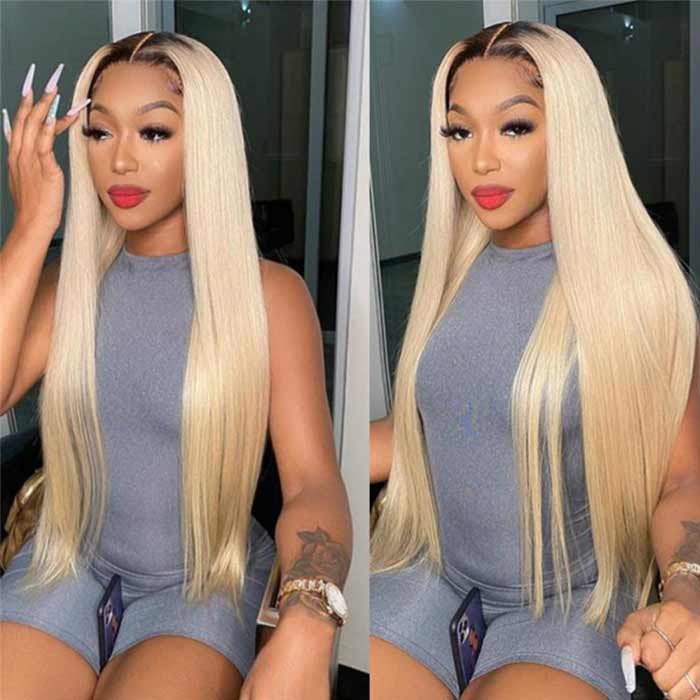 1B/613 Blonde 13x4 Straight Lace Front Ombre Human Hair Wigs
