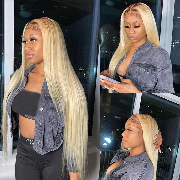 1B/613 Blonde 13x4 Straight Lace Front Ombre Human Hair Wigs