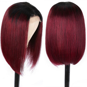 1B/99J Burgundy Ombre Short Straight BoB Wig With Baby Hair