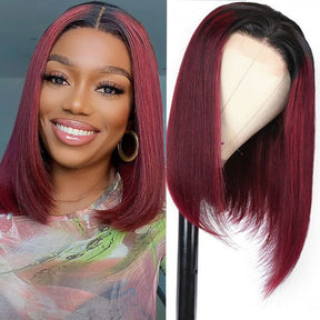 1B/99J Burgundy Ombre Short Straight BoB Wig With Baby Hair