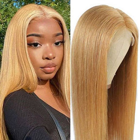 27 Hair Color Honey Blonde Straight Brazilian Human Hair 4x4 Lace Closure Wig