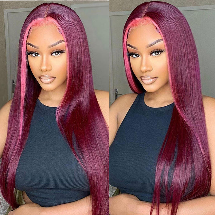 99J With Pink Colored 13x4 4x4 Pre-Plucked Lace Front Wigs For Black Women