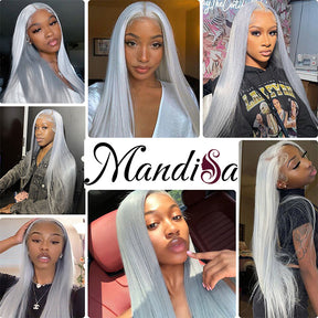Silver Grey 4x4 Lace Closure Human Hair Pre-Plucked Wig