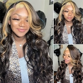 30 Inches Highlight Wig 1B/27 Colored Human Hair Wigs For Women Body Wave Lace Front Wig