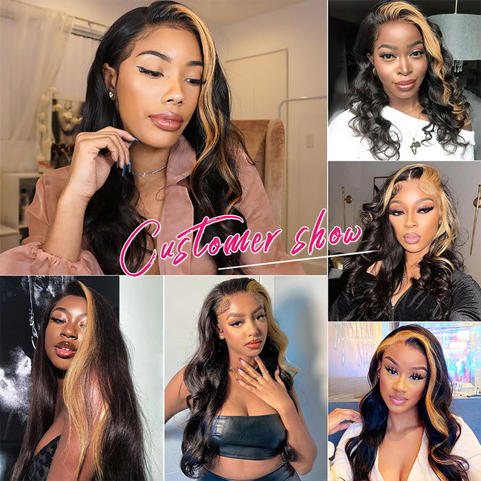 30 Inches Highlight Wig 1B/27 Colored Human Hair Wigs For Women Body Wave Lace Front Wig