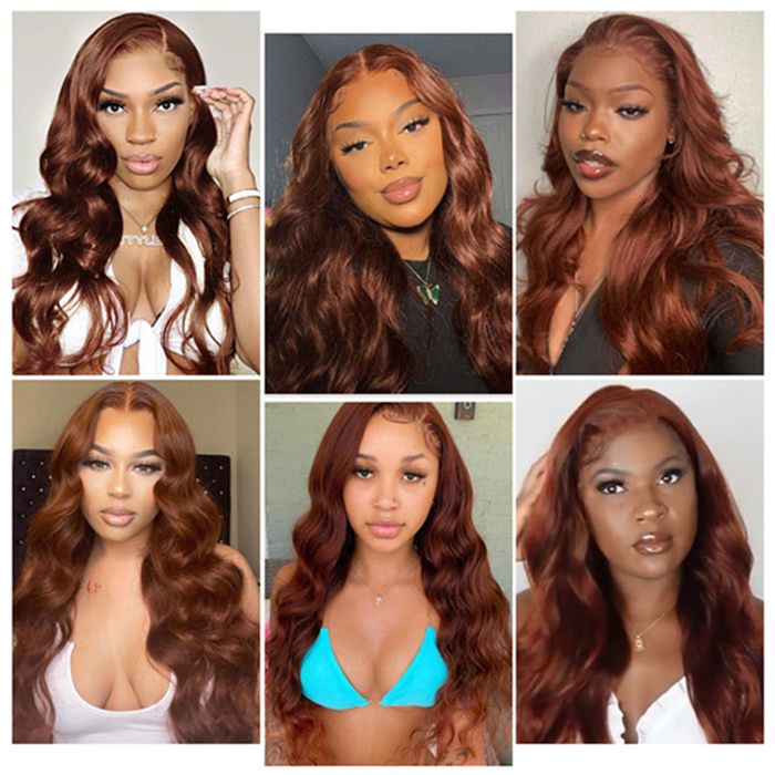 #33 Auburn Brown Body Wave 4x4 Lace Closure Glueless Colored Human Hair Wigs