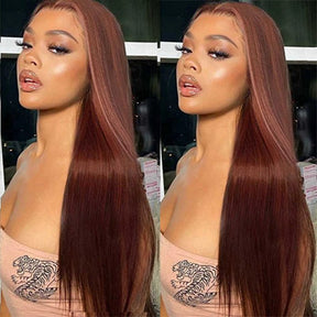#33 Auburn Color Straight 4x4 5x5 6x6 Lace Closure Human Hair Wigs For Women High Quality Wigs