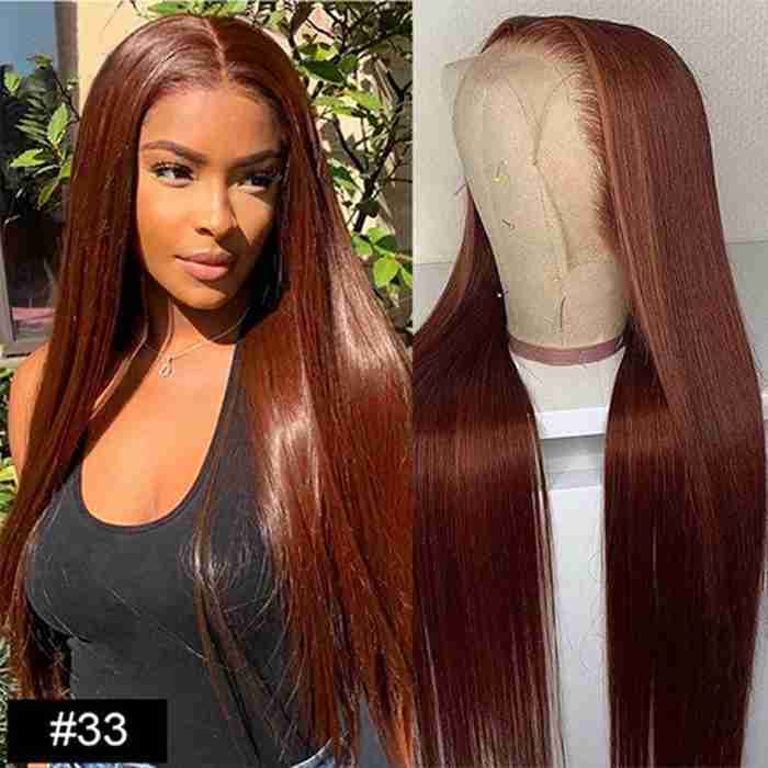 #33 Auburn Color Straight 4x4 5x5 6x6 Lace Closure Human Hair Wigs For Women High Quality Wigs