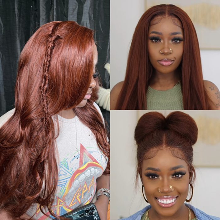 #33 Red Brown Auburn Colored Body Wave Lace Front Wig 13x4 13x6 Transparent Lace Frontal Wigs