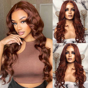 #33 Red Brown Auburn Colored Body Wave Lace Front Wig 13x4 13x6 Transparent Lace Frontal Wigs